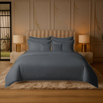 GREY SATIN STRIPE DUVET COVERS SET 8 PCS - 102