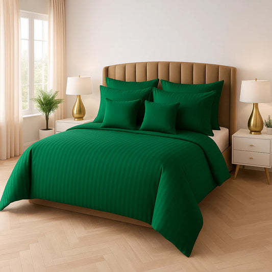 GREEN SATIN STRIPE DUVET COVERS SET 8 PCS - 111