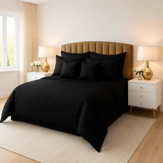 BLACK SATIN STRIPE DUVET COVERS SET 8 PCS - 110