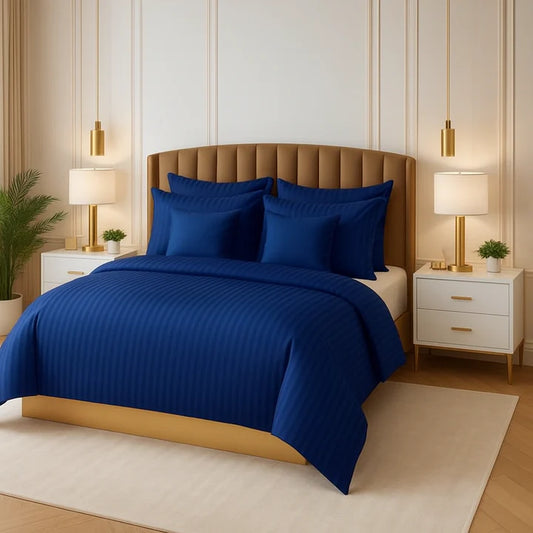 NAVY SATIN STRIPE DUVET COVERS SET 8 PCS - 103