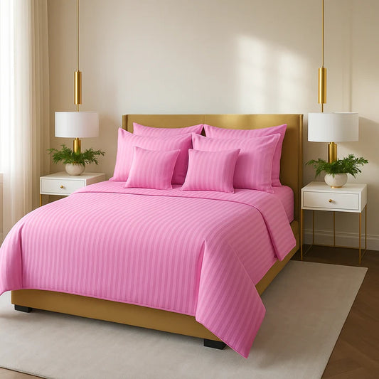 PINK SATIN STRIPE DUVET COVERS SET 8 PCS - 112