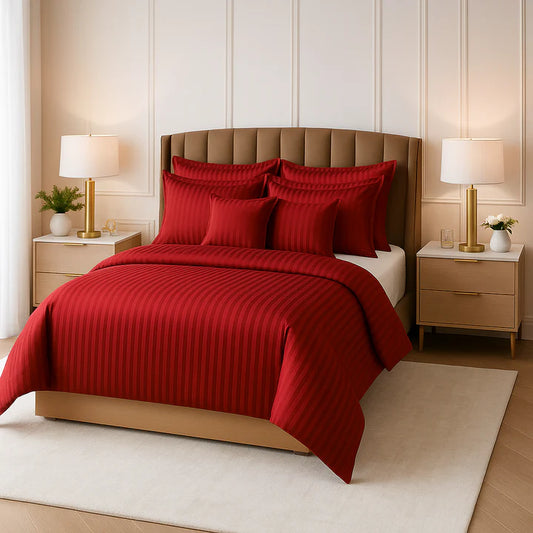 RED SATIN STRIPE DUVET COVERS SET 8 PCS - 106