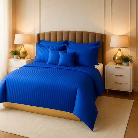 BLUE SATIN STRIPE DUVET COVERS SET 8 PCS - 104