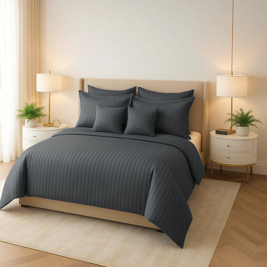 GREY SATIN STRIPE DUVET COVERS SET 8 PCS - 102