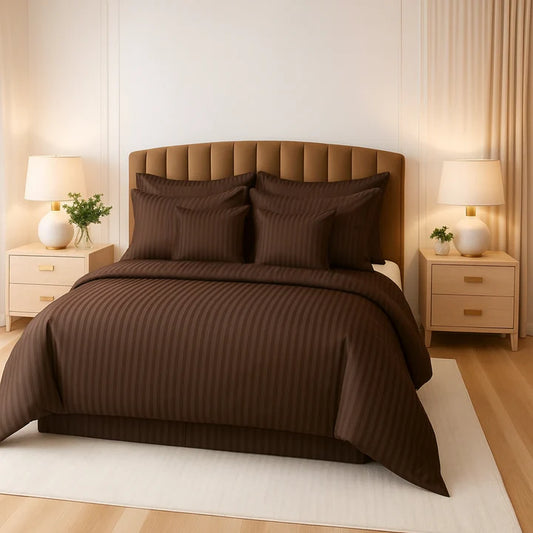 CHOCO SATIN STRIPE DUVET COVERS SET 8 PCS - 105