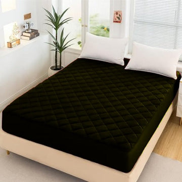 Quilted 100% Waterproof Mattress Cover For Double bed Fitted Mattress Protector Anti Sleep Bed Sheet  - Black