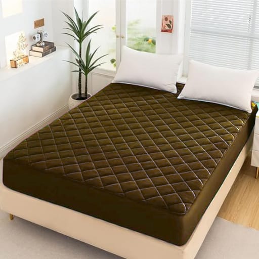 Quilted 100% Waterproof Mattress Cover For Double bed Fitted Mattress Protector Anti Sleep Bed Sheet  - Brown
