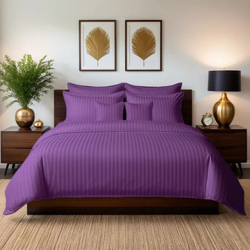 PURPLE SATIN STRIPE DUVET COVERS SET 8 PCS - 101