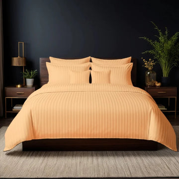 BEIGE SATIN STRIPE DUVET COVERS SET 8 PCS - 113