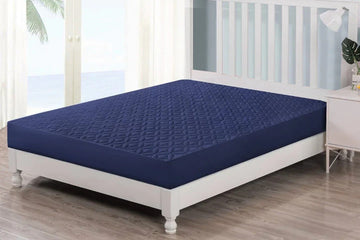 Quilted 100% Waterproof Mattress Cover For Double bed Fitted Mattress Protector Anti Sleep Bed Sheet  - Dark Blue