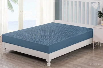 Quilted 100% Waterproof Mattress Cover For Double bed Fitted Mattress Protector Anti Sleep Bed Sheet  - light blue