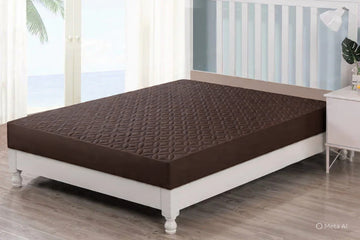 Quilted 100% Waterproof Mattress Cover For Double bed Fitted Mattress Protector Anti Sleep Bed Sheet  - Brown