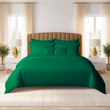 GREEN SATIN STRIPE DUVET COVERS SET 8 PCS - 111