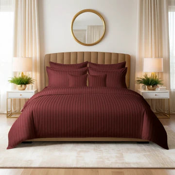 MAROON SATIN STRIPE DUVET COVERS SET 8 PCS - 109