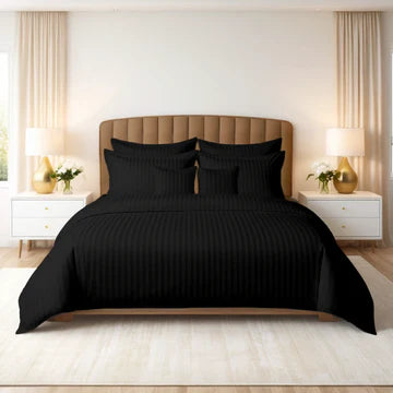 BLACK SATIN STRIPE DUVET COVERS SET 8 PCS - 110