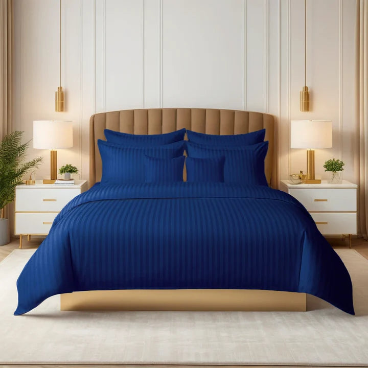 NAVY SATIN STRIPE DUVET COVERS SET 8 PCS - 103