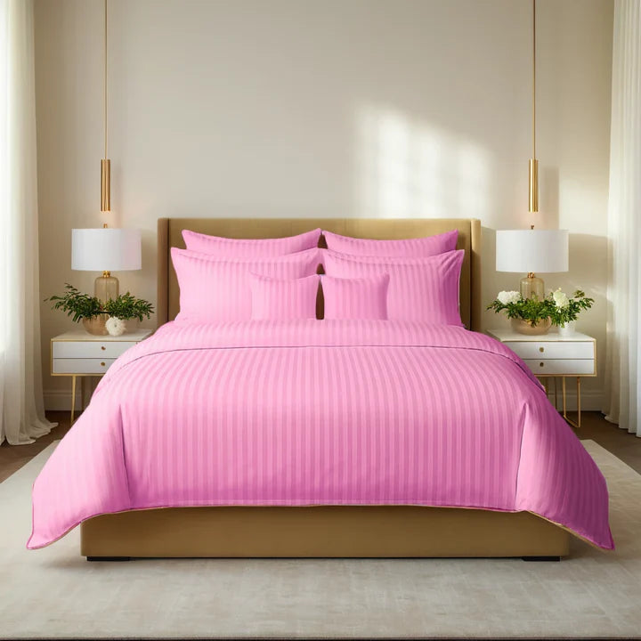 PINK SATIN STRIPE DUVET COVERS SET 8 PCS - 112