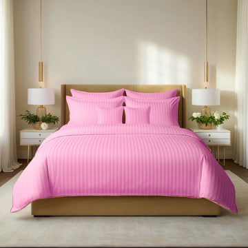 PINK SATIN STRIPE DUVET COVERS SET 8 PCS - 112