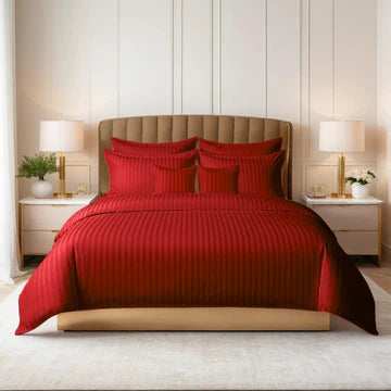 RED SATIN STRIPE DUVET COVERS SET 8 PCS - 106