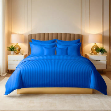 BLUE SATIN STRIPE DUVET COVERS SET 8 PCS - 104